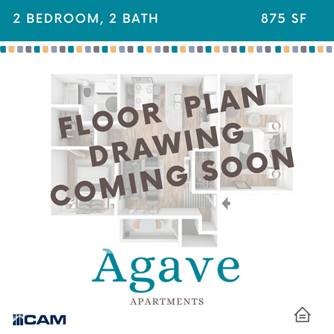 Floor plan for 2 beds, 2 baths, 875 sqft